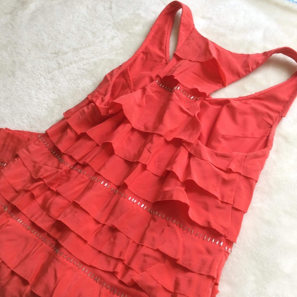 BCBGMAXAZRIA Coral Ruffled Tank Dress Small